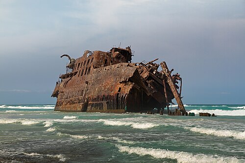 The shipwreck of Cabo de Santa Maria in Boa Vista, Cape Verde as it appeared in December 2010