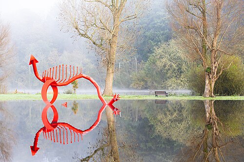 Jim Buckley’s Red Dragon sculpture from 1985 during River Lee flooding, October 2023